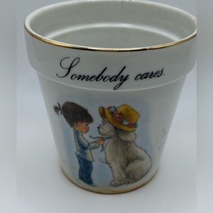 Vintage 1974 Fran Mar Moppets flower pot “somebody cares” Nostalgia